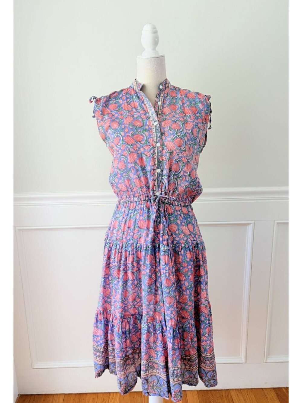 Alicia Bell Silk Cotton Shirtdress Pink Blue Print S